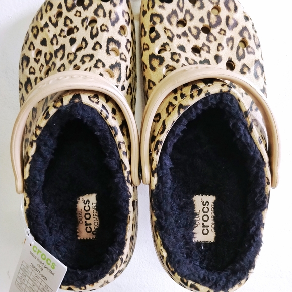 leopard fleece crocs